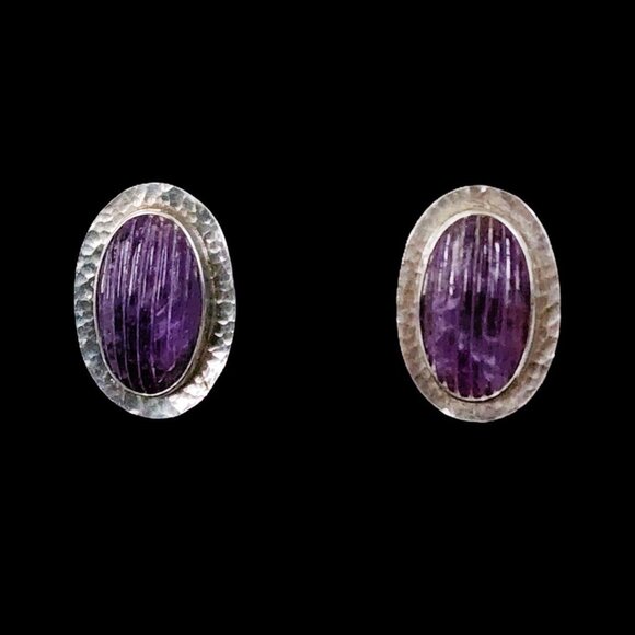 Pepe Cerroblanco Jewelry - Vintage Dramatic Modernist Pepe Cerroblanco Sterling Silver Amethyst Earrings